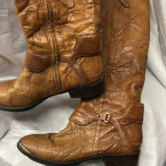 Sam Edelman Brown Presley Textured Wrinkled Leather Western Riding Boots size 9. - Picture 2 of 6